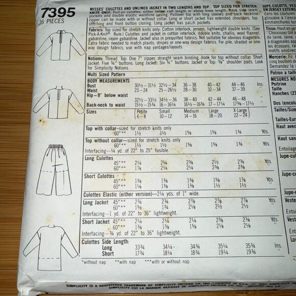 Vintage 1991 Simplicity Womens pattern 7395 Size Petite - XL uncut - Picture 4 of 5